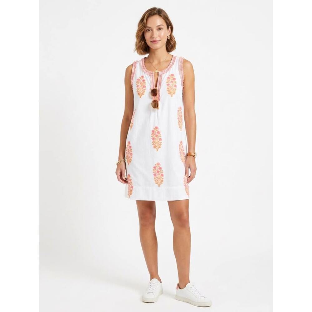 Gretchen Scott Designs Women’s XL White & Coral Floral Summer Tank Dress Cotton